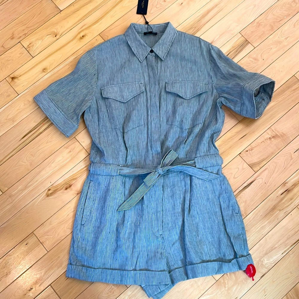 rag & bone navy striped surplus one piece shorts romper